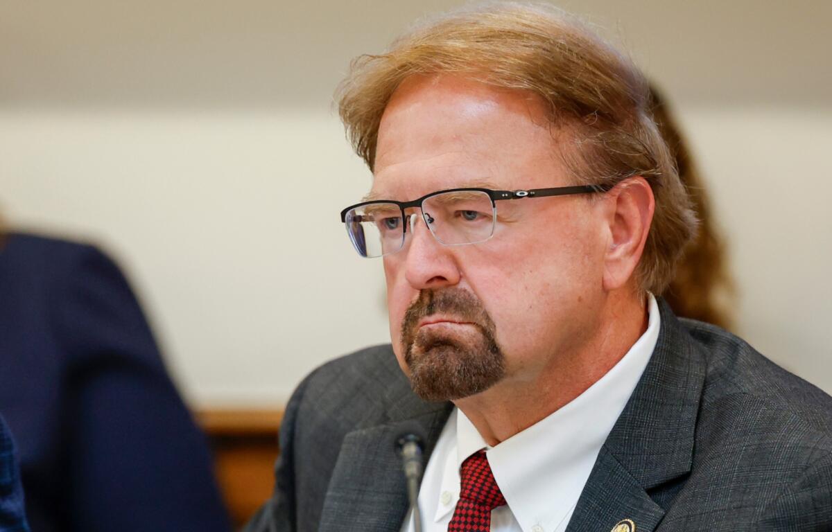 FILE - Rep. Chuck Edwards, R-N.C, listens to testimony as the House Judiciary Subcommittee on Oversight holds a field hearing in Charlotte, N.C., Sept. 29, 2025. (AP Photo/Nell Redmond, File)