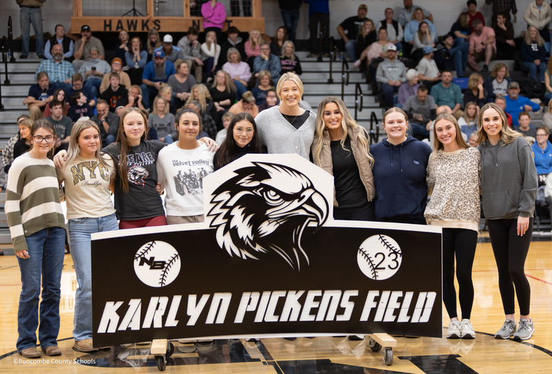 Earlier this year, North Buncombe High School honored former standout athlete Karlyn Pickens on Friday by naming its softball field in her honor. (Photo credit: Buncombe County Schools)