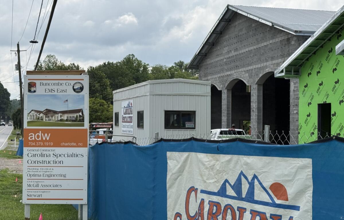 Crews work on the new Buncombe County EMS East station in Swannanoa, a nearly $10 million project designed to expand emergency medical services and reduce response times.