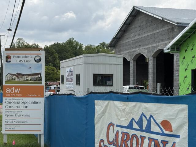 Crews work on the new Buncombe County EMS East station in Swannanoa, a nearly $10 million project designed to expand emergency medical services and reduce response times.