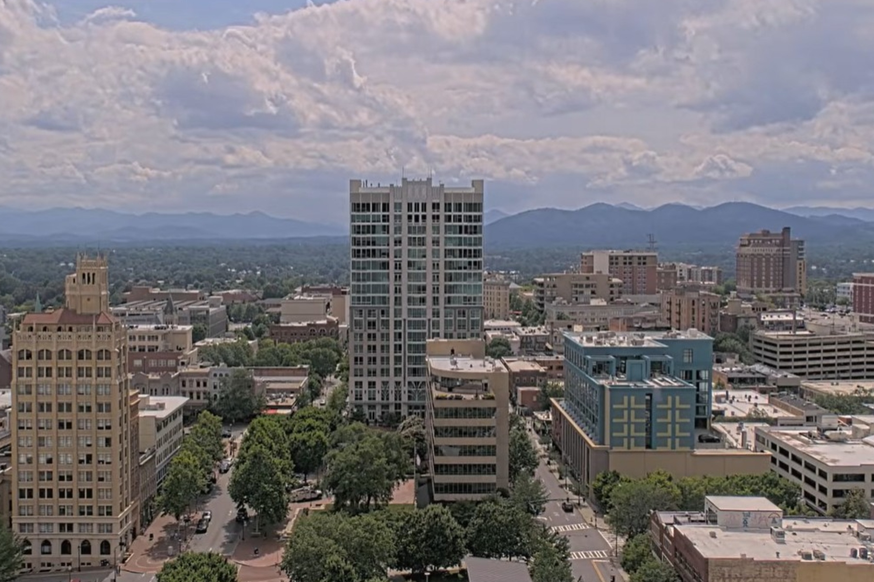 Downtown Asheville as seen from the Buncombe County Courthouse web camera