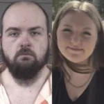 Mugshots of a bearded man on the left and a smiling woman on the right.