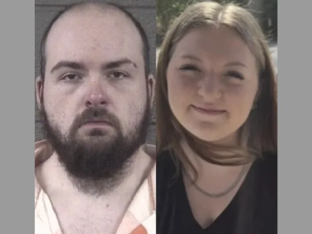 Mugshots of a bearded man on the left and a smiling woman on the right.