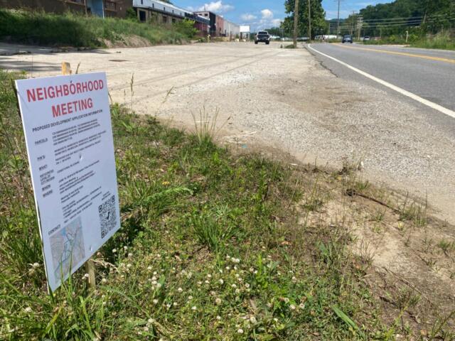 Swannanoa River Road near Britt Drive is shown on June 26, 2026, where a developer has proposed a 549-unit multifamily housing project.