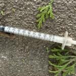 A used syringe on the ground in West Asheville