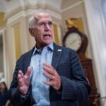 Sen. Thom Tillis, R-N.C., heads to the chamber following a closed-door meeting with fellow Republicans, at the Capitol in Washington, Tuesday, June 2, 2026. (AP Photo/J. Scott Applewhite)