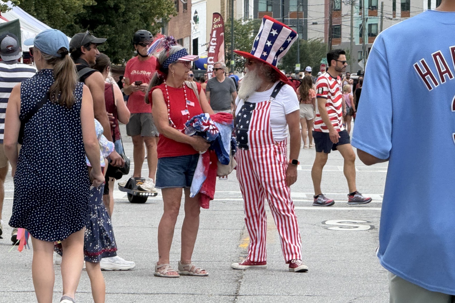 People gather in Asheville's South Slope on Saturday, July 4, 2026, to celebrate Independence Day