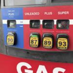 Gas pump panel showing octane options: 87, 89, 93 (and blue 'Plus' 90), with price per gallon around $3.67–$3.69 per gallon