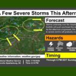 Map of western North Carolina and upstate South Carolina with storm activity and yellow circles highlighting areas of interest for this afternoon’s severe storms.