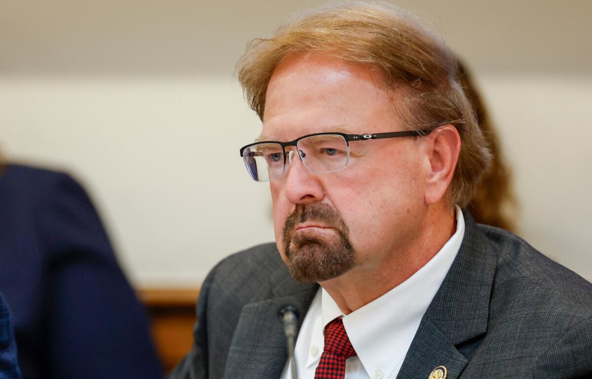FILE - Rep. Chuck Edwards, R-N.C., listens to testimony as the House Judiciary Subcommittee on Oversight holds a field hearing on violent crime in Charlotte, N.C., Sept. 29, 2025. (AP Photo/Nell Redmond, File)