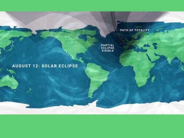 A map showing viewing areas of the August 2026 total solar eclipse.