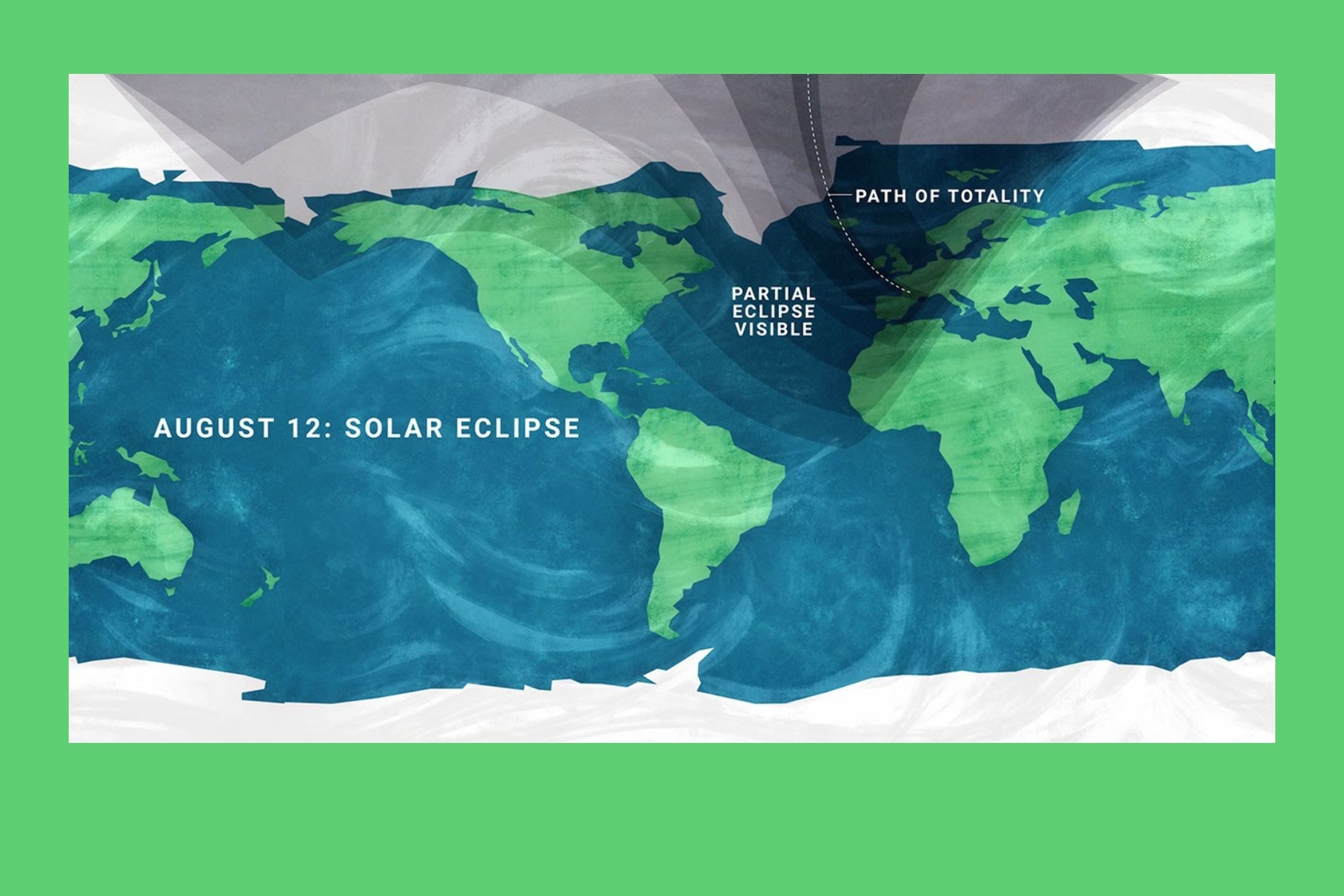 A map showing viewing areas of the August 2026 total solar eclipse.