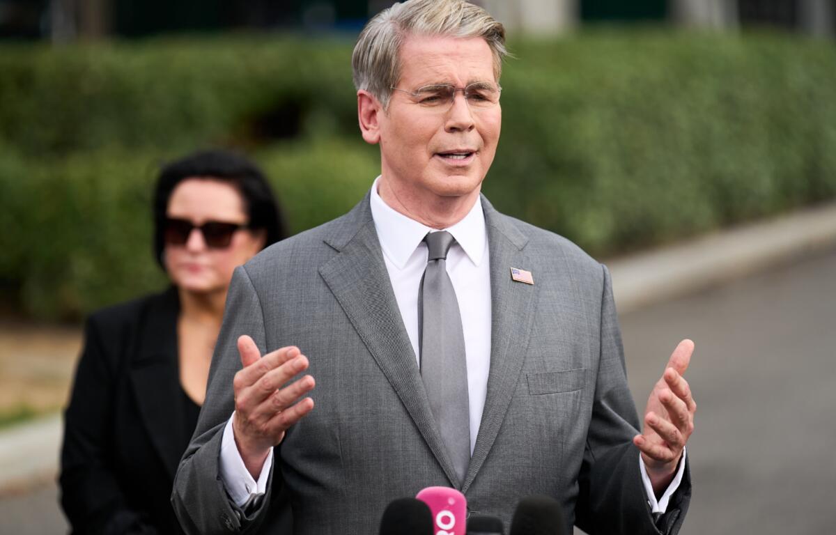 Treasury Secretary Scott Bessent speaks to members of the media outside the White House in Washington, Thursday, Aug. 20, 2026. (AP Photo/Jacquelyn Martin)