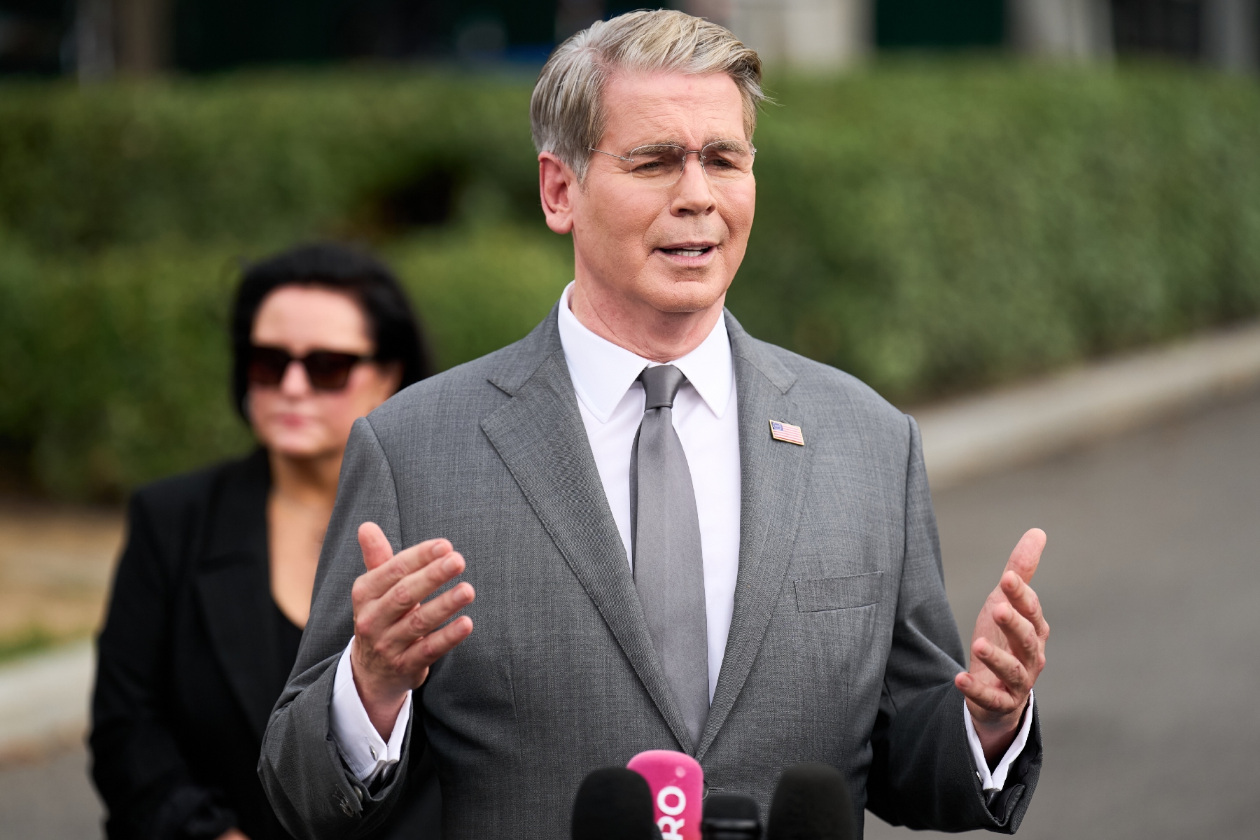 Treasury Secretary Scott Bessent speaks to members of the media outside the White House in Washington, Thursday, Aug. 20, 2026. (AP Photo/Jacquelyn Martin)