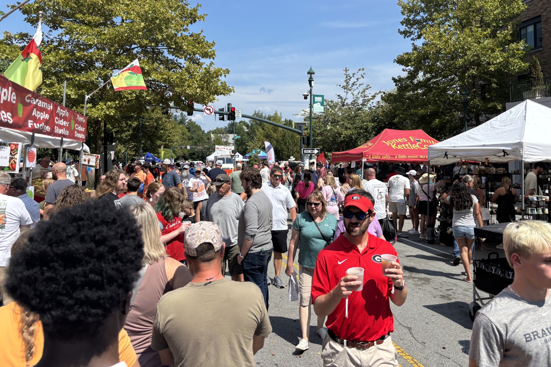 Festivalgoers enjoy the sights, sounds and food at the annual North Carolina Apple Festival in downtown Hendersonville.