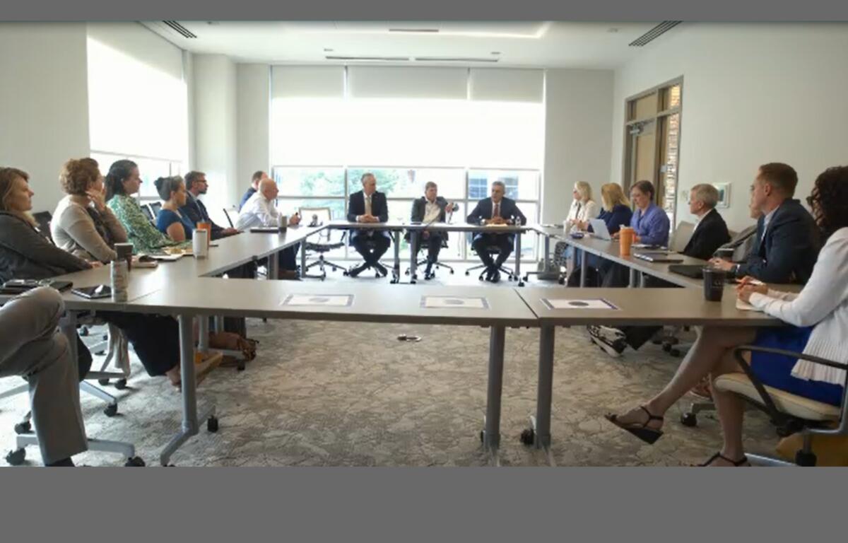HCA Healthcare CEO Sam Hazen speaks during a Western North Carolina Health Policy Initiative discussion at MAHEC in Asheville on Aug. 28. Hazen addressed Mission Health’s staffing, patient capacity, patient flow and efforts to rebuild community trust.