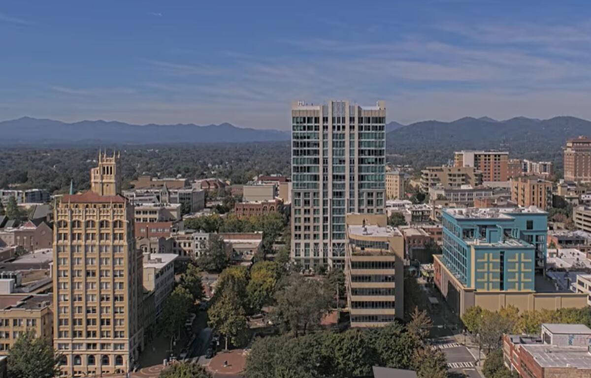 Downtown Asheville is seen from the Buncombe County Courthouse webcam on Sept. 30, 2026.