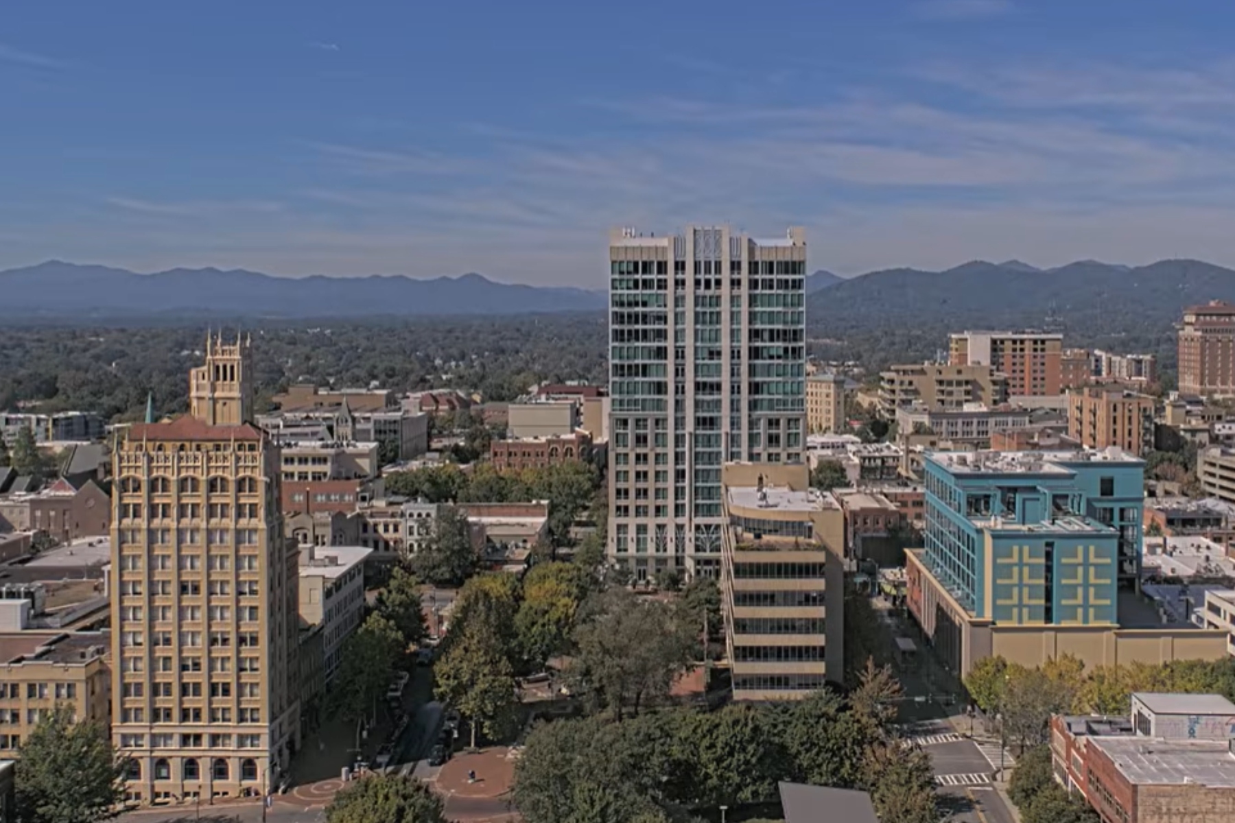 Downtown Asheville is seen from the Buncombe County Courthouse webcam on Sept. 30, 2026.