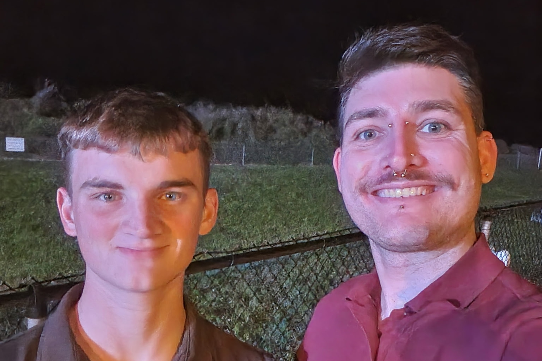 A-B Tech student Curtis Epley, left, and chemistry instructor Evan Lunt prepare to watch Tuesday morning's SpaceX launch. Epley led a student team that developed an experiment to study how lubricating oils behave in microgravity aboard the International Space Station. (Photo courtesy of Evan Lunt)