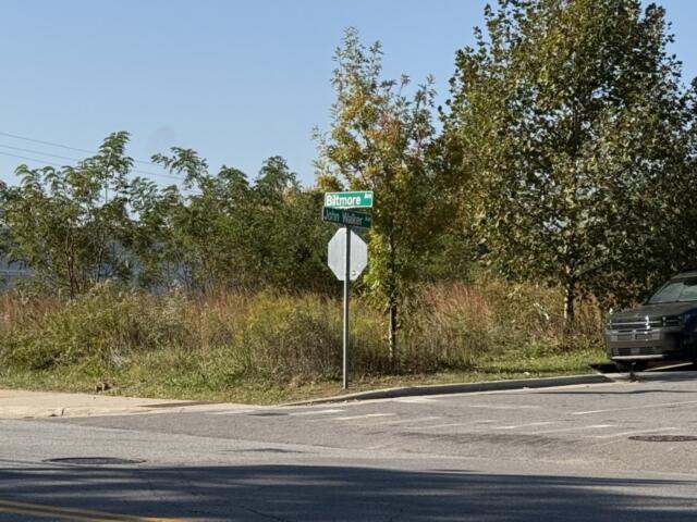 The intersection of Biltmore Avenue and John Walker Avenue in Asheville, near the site of a proposed 112-unit affordable apartment development. Asheville City Council authorized financing for the project Oct. 13, with construction expected to begin in December 2026.