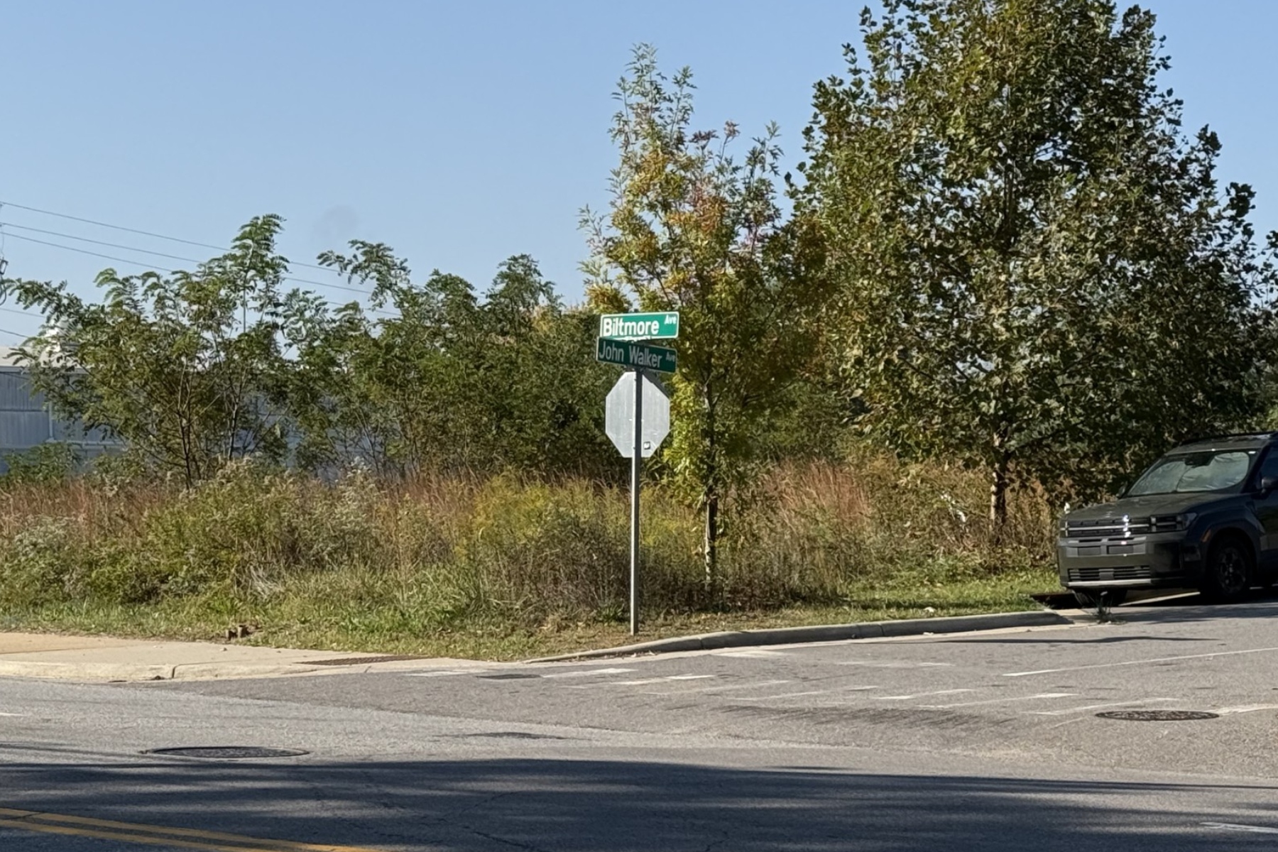The intersection of Biltmore Avenue and John Walker Avenue in Asheville, near the site of a proposed 112-unit affordable apartment development. Asheville City Council authorized financing for the project Oct. 13, with construction expected to begin in December 2026.
