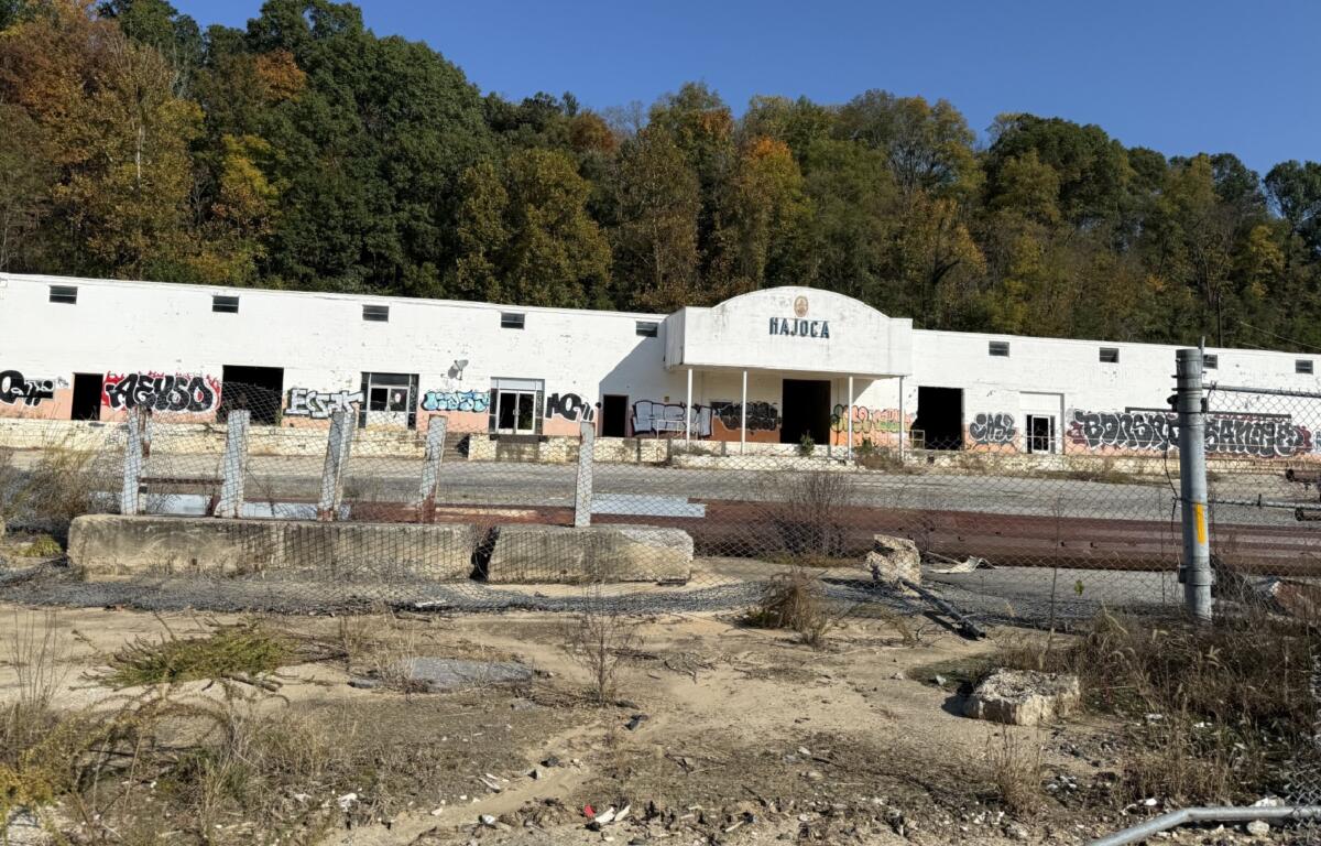 An overgrown property along Swannanoa River Road in Asheville is part of the site proposed for a 524-unit apartment development. The project has raised concerns among city design reviewers about flooding and emergency evacuation routes.