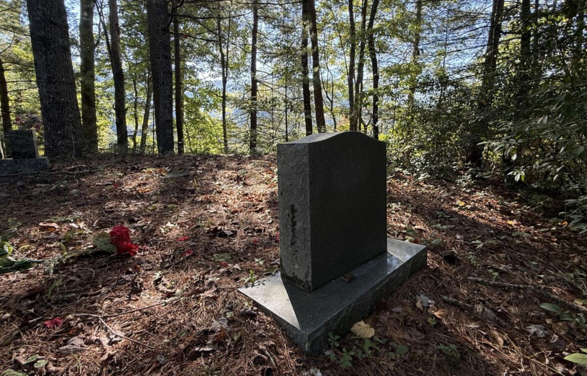 Nora Mae “Aunt Mae” Gilliam’s grave sits near the edge of a hillside in the Ledbetter-Gilliam Family Cemetery, overlooking the Broad River community where she operated a tiny rural library beginning in 1938.
