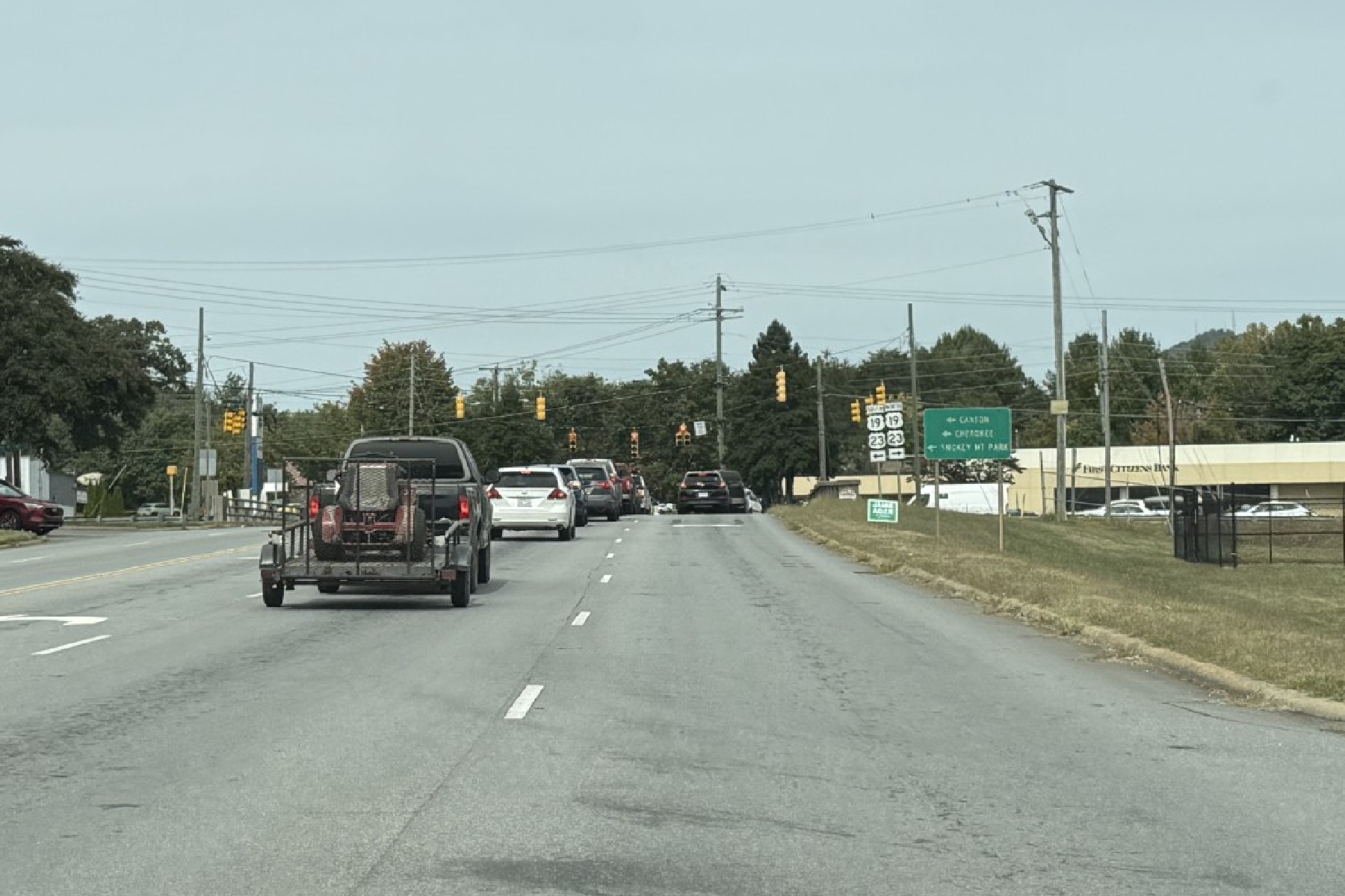 Traffic backs up on Sand Hill Road approaching Smokey Park Highway in West Asheville. A traffic study for the proposed Costco development nearby projects more than 12,000 vehicle trips per day.