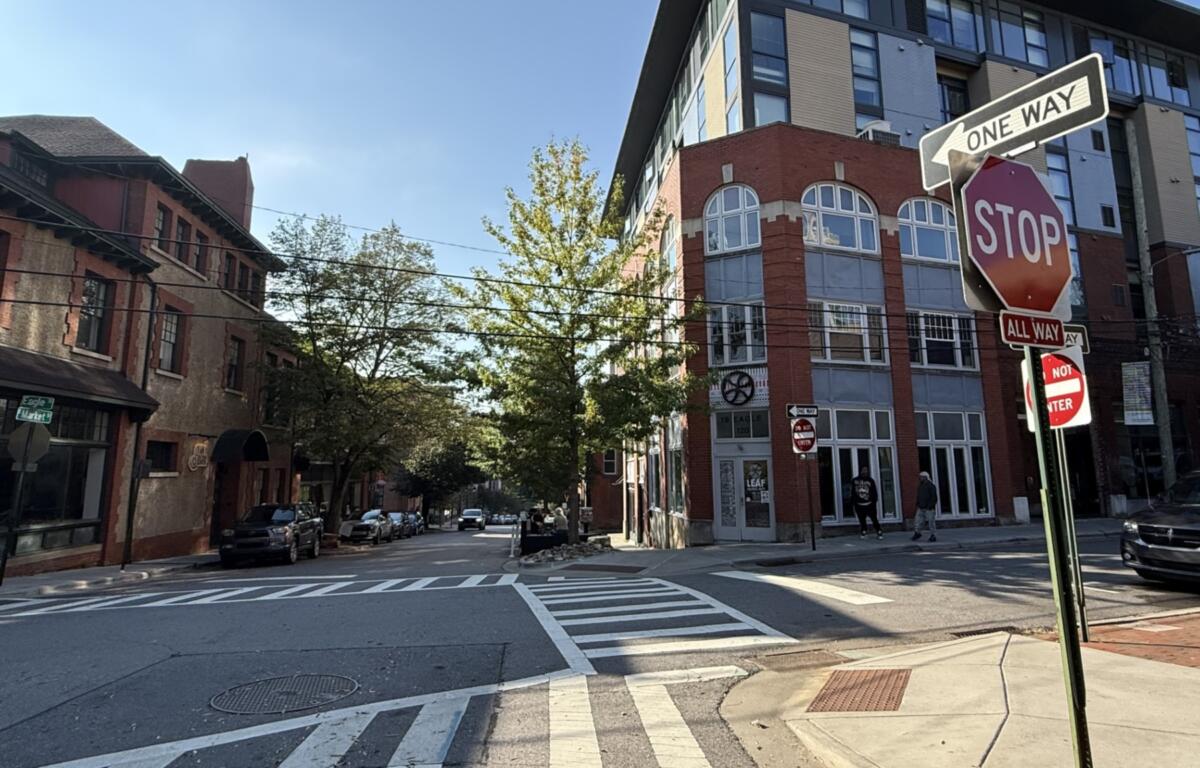 The intersection of Eagle and Market streets in downtown Asheville is among the areas slated for improvements. Asheville City Council has approved $175,000 to help downtown businesses affected by construction on several city streets.