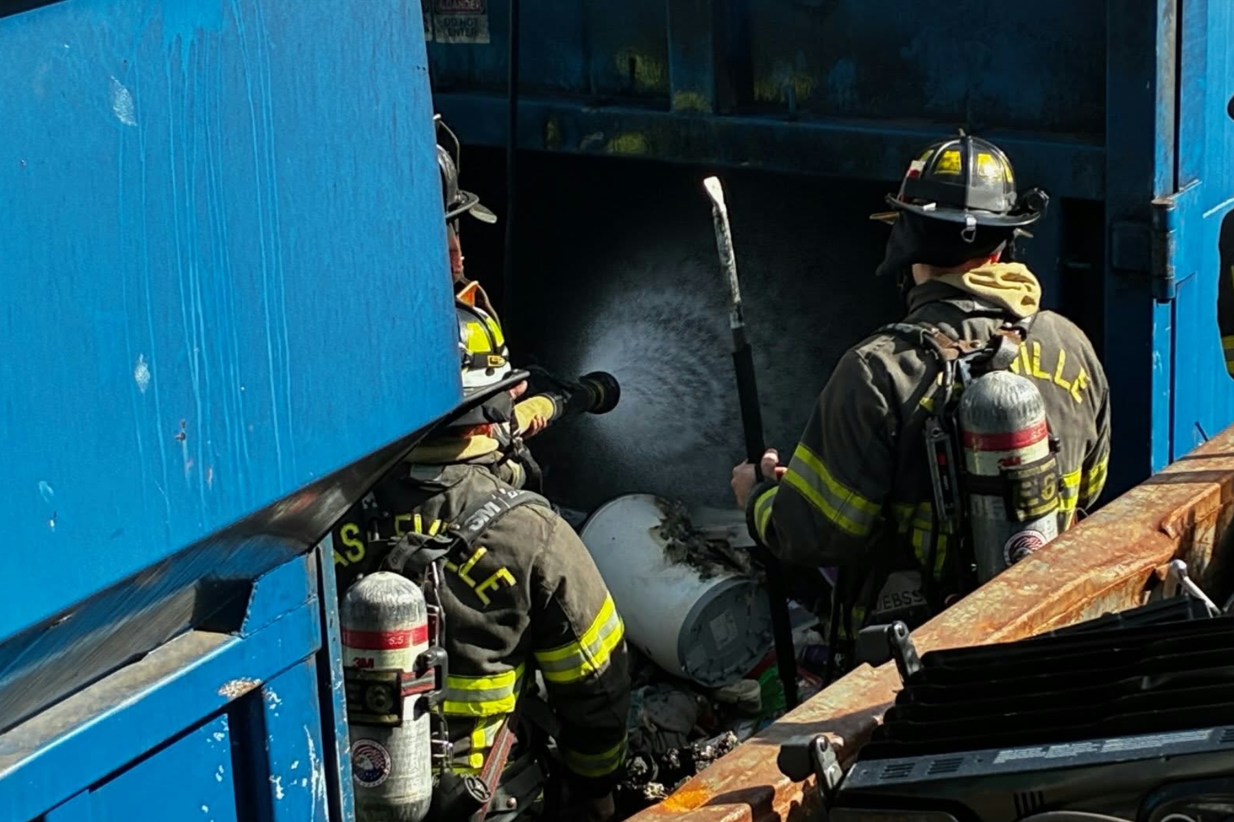 Asheville firefighters put out a dumpster fire at Patton Avenue Goodwill.