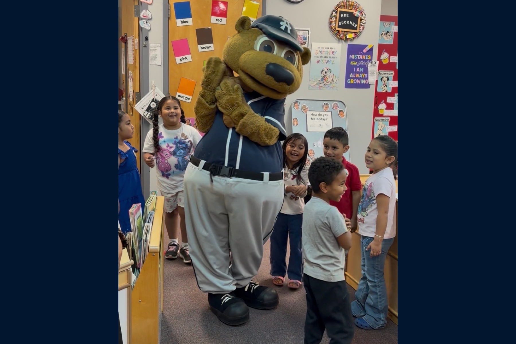 Ted E. Tourist, the Asheville Tourists’ mascot, surprises kindergartners at Johnston Elementary School during the school’s annual Bear Breakfast on Friday, Oct. 2, 2026.
