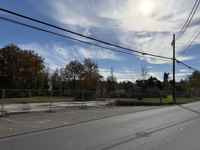 The vacant property at 21 London Road in Asheville is the proposed site of a seven-story, 252-unit apartment building. Asheville City Council approved an expansion of the project in a 4-3 vote Tuesday, Oct. 27, 2026, despite concerns about flooding.