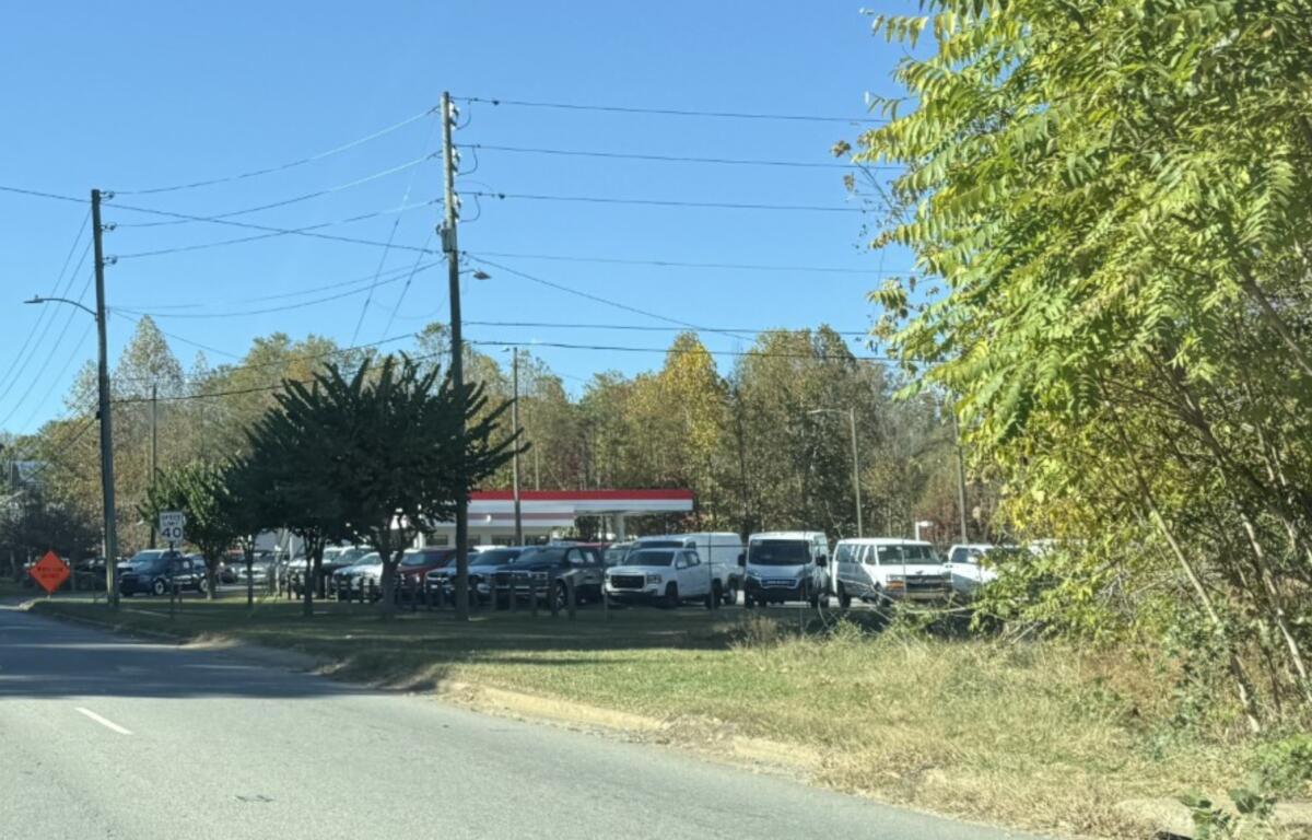 A stretch of Patton Avenue near Old Haywood Road in Asheville has no sidewalk along the roadside. A proposed transportation project would fill sidewalk gaps between the western end of Old Haywood Road and Johnston Boulevard.