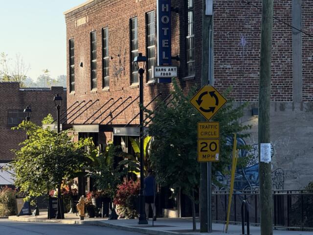 A hotel in Asheville’s River Arts District is seen on a fall morning. Buncombe County lodging sales rose nearly 11% in July, even as hotel demand and occupancy dipped from a year earlier.