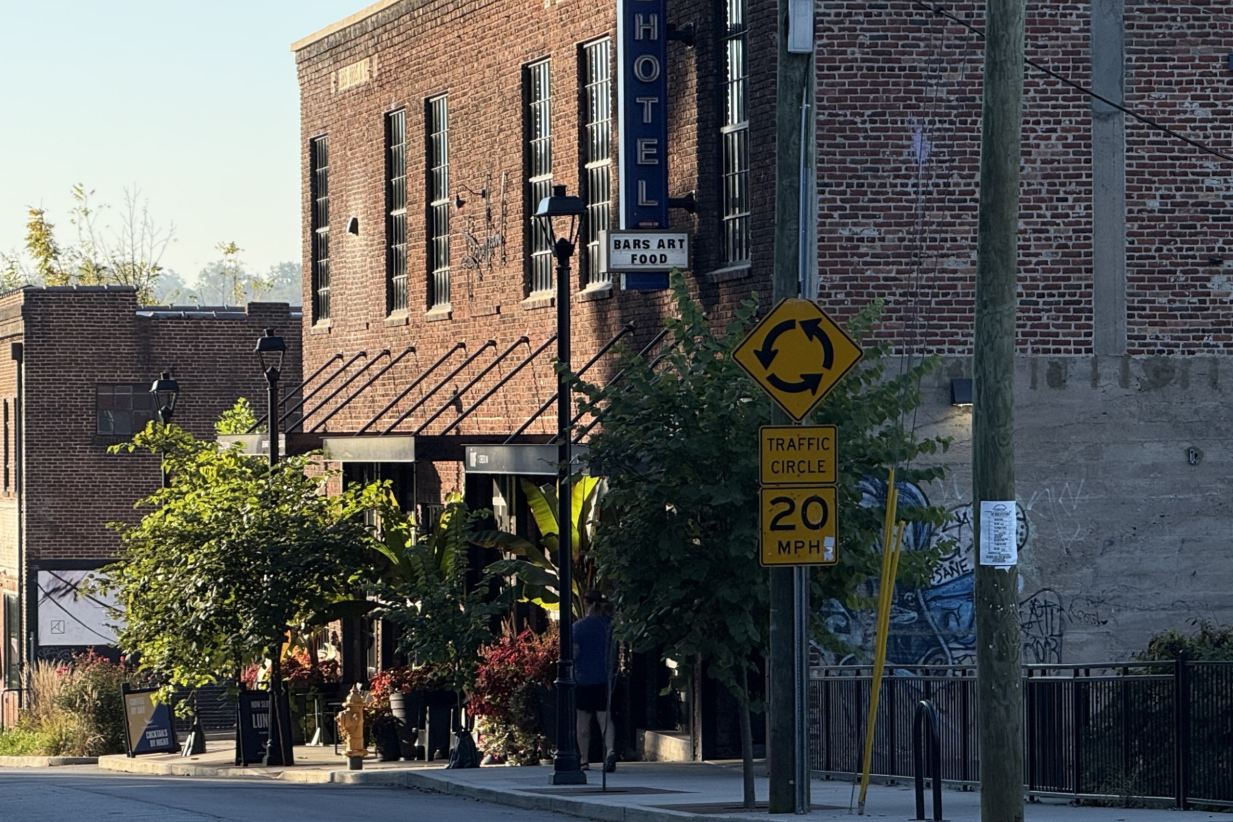 A hotel in Asheville’s River Arts District is seen on a fall morning. Buncombe County lodging sales rose nearly 11% in July, even as hotel demand and occupancy dipped from a year earlier.