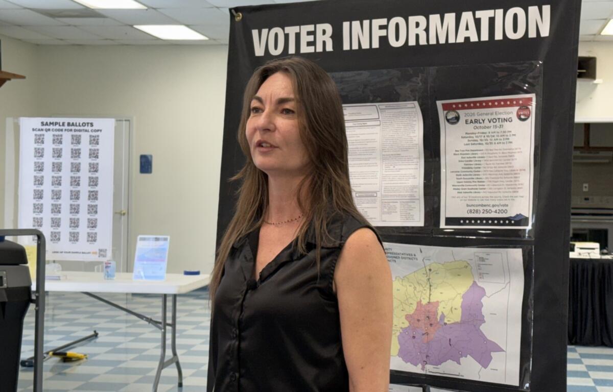 Buncombe County Elections Director Corinne Duncan discusses early voting during a media event Tuesday, Oct. 13, 2026, at the Friendship Center in Asheville's Shiloh neighborhood. Early voting begins Thursday, Oct. 15, at 13 locations across the county.