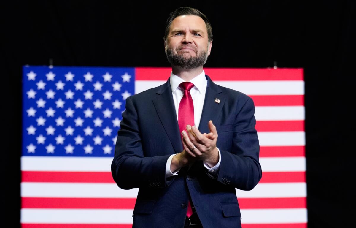 Vice President JD Vance speaks at a midterm campaign rally at the LevelUp Training Complex in Monroe, Mich., Thursday, Oct. 15, 2026. (Daniel Heuer/Pool Photo via AP)