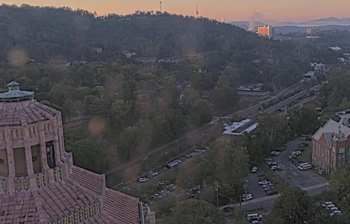 Morning light settles over Asheville on Thursday, Oct. 1, as seen from the Buncombe County Courthouse webcam.